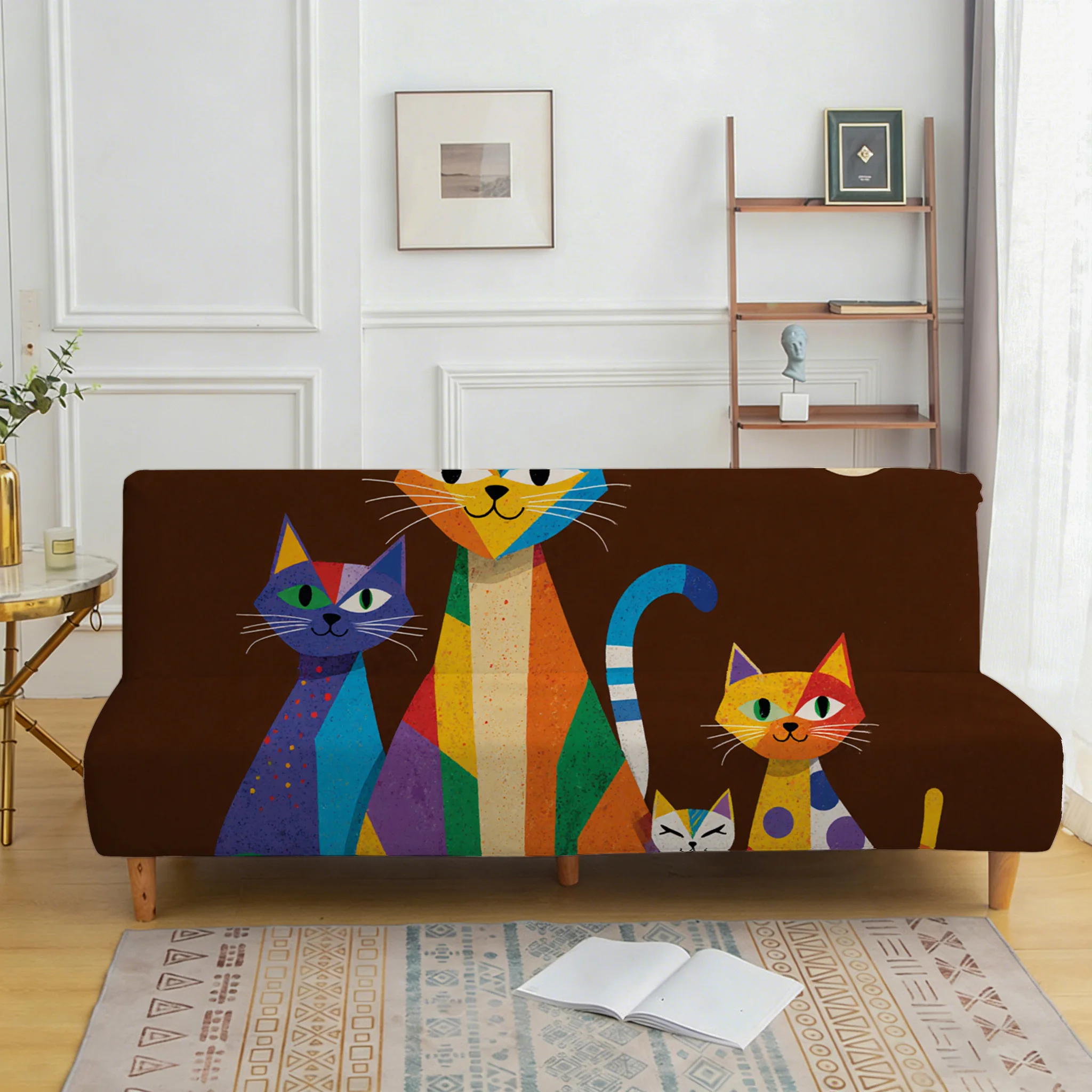 

Эластичное покрывало для дивана, чехол для дивана с геометрическим контрастным принтом в виде мультяшных кошек, универсальный эластичный нескользящий чехол для дивана.