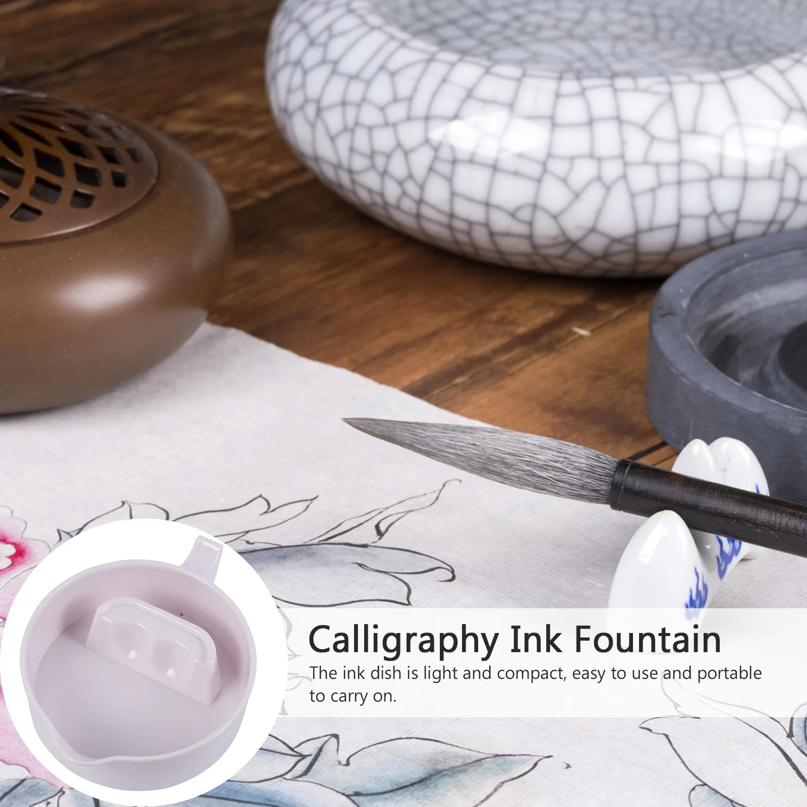 

Multi-Function Ink Dish Durable Lightweight Portable For Chinese Calligraphy Painting Drawing Practice Inkwell Accessory