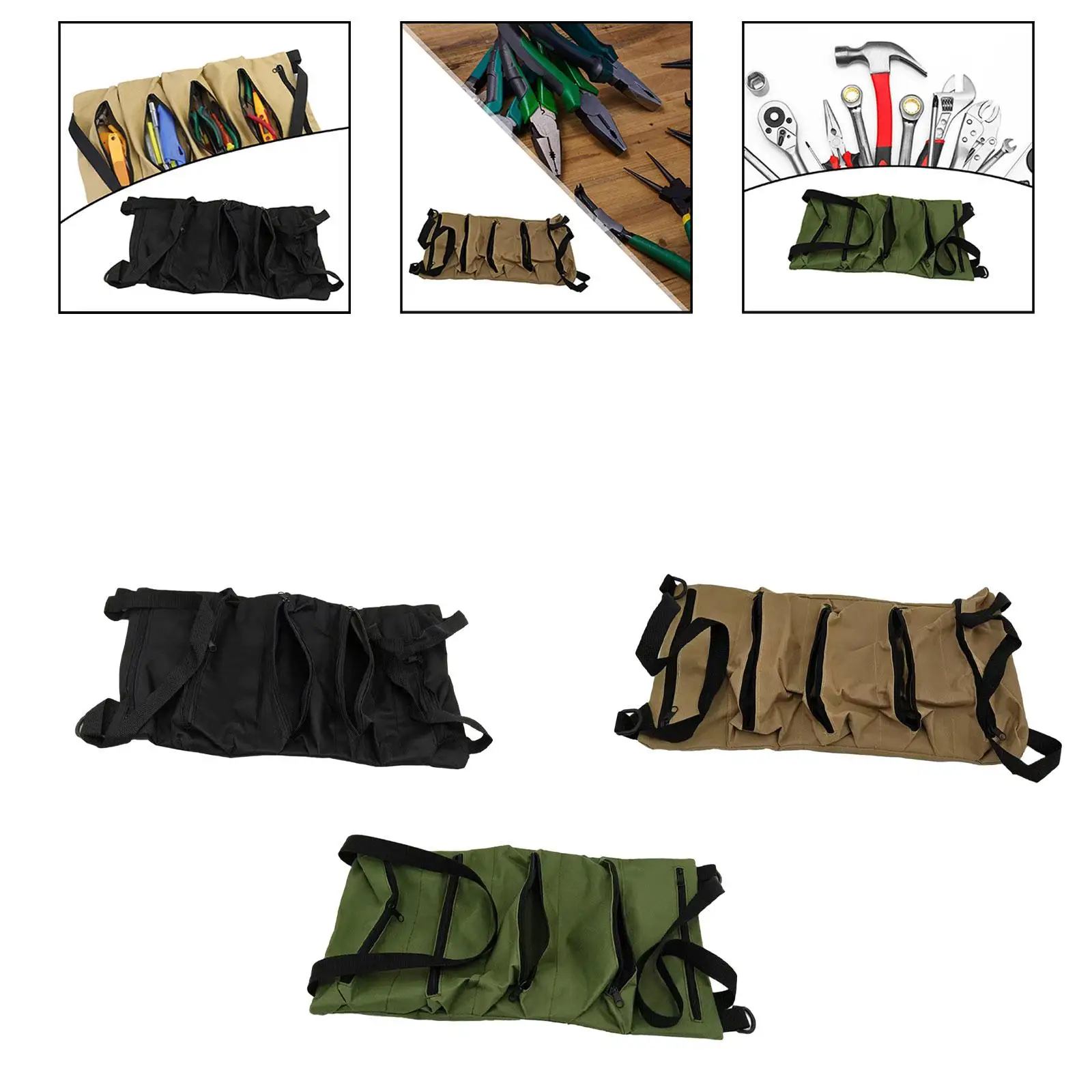 Tool Roll up Bag Handbag with 5 Zipper Pockets Portable for Motorcycle Truck