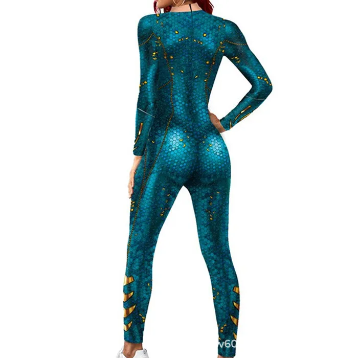 Erwachsenen-Jumpsuit mit Fischschuppen-Druck, Meerjungfrauen-Cosplay-Bodysuit, Kostüm für Halloween-Party, Rollenspiel, Karneval, Digitaldruck-Outfit – Detail 8