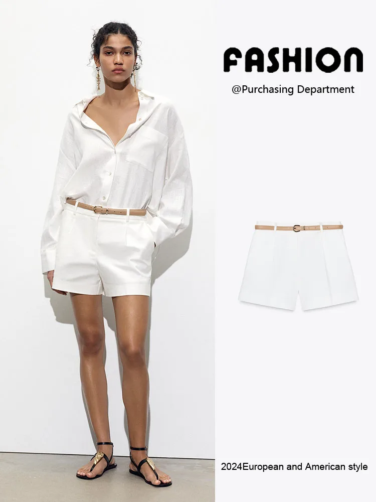 

New Summer Women's Versatile Slimming Belted Pleated Casual orts Simple Sli Commute Sle Pants for Ladies