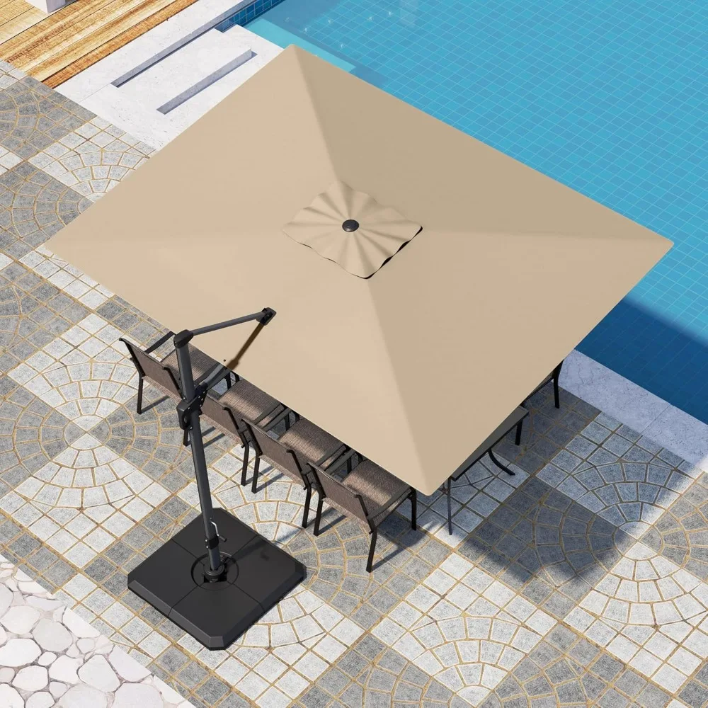 

9'x 12' Cantilever Patio Umbrella with Crank Handle, 6-Level Tilt & 360° Rotation, Aluminum Square Outdoor Offset Umbrella Wind