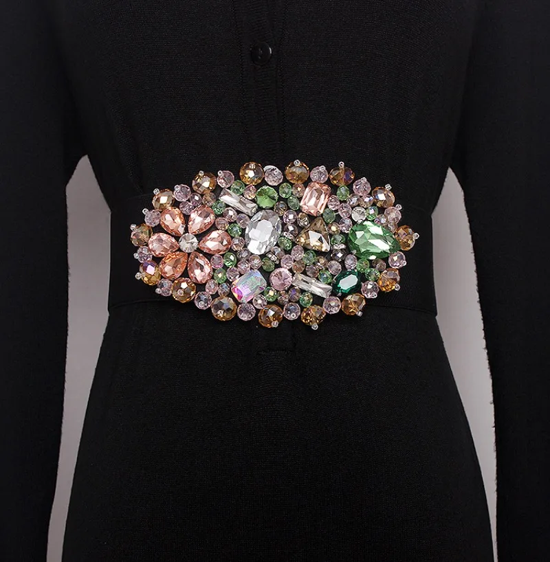 

Красочный эластичный пояс со стразами для женщин, корсетный пояс, женские роскошные модные ремни с цветочными кристаллами и бисером