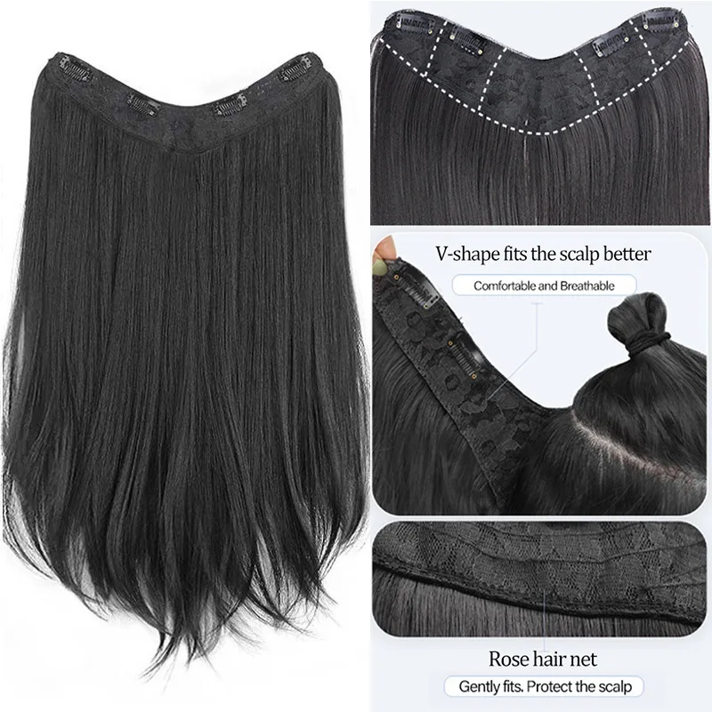 women's long slightly curly one-piece U-shaped buckle hair volume increase without trace wig piece fluffy invisible extensions