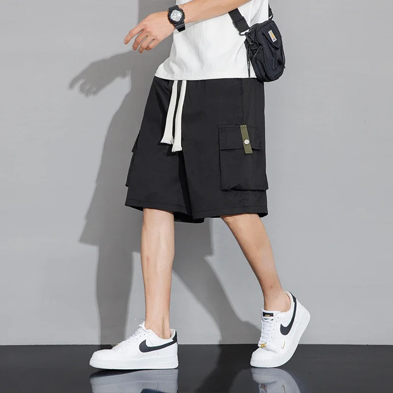 

Summer American Solid Color Cargo Shorts Men Trendy Brand Streetwear Shorts Loose-Fit Casual Sports Quick Dry Five-Minute Pants
