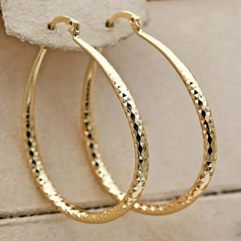 Attractive Simple Earrings for Women Gold Color Round Metal Inlaid Earrings Engagement Wedding Jewelry