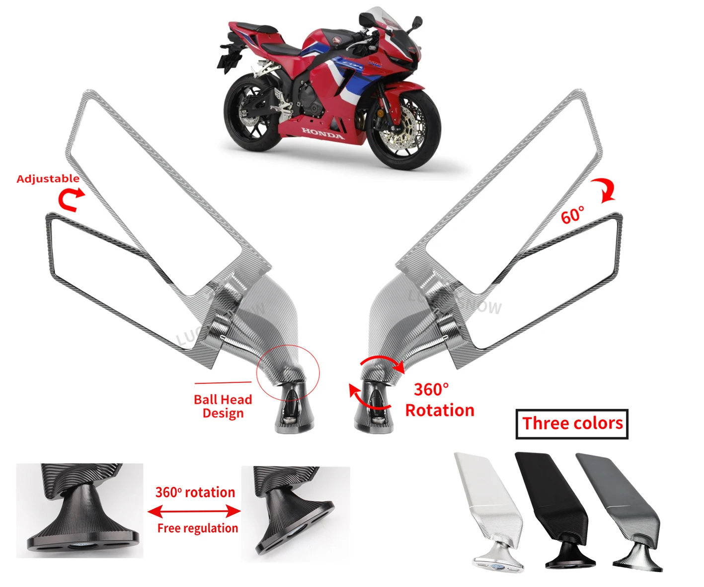 For Honda CBR1000RR CBR600RR CBR300R 250R 400RR 500R Motorcycle Mirror CNC Modified Wind Wing Rotating Rearview Mirror