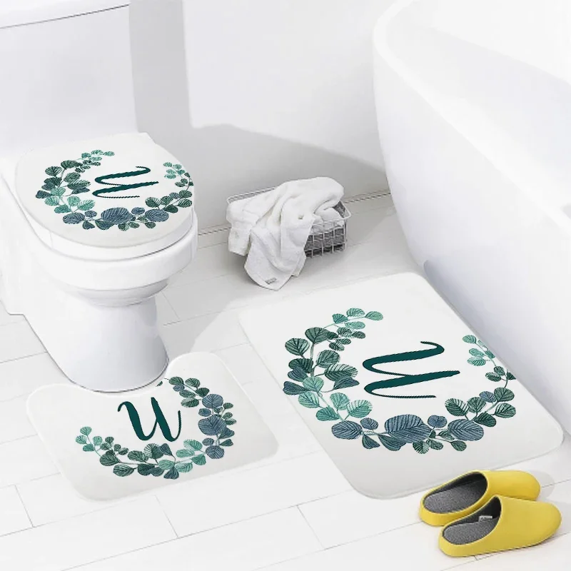 3pcs Letters and wreaths home bathroom floor mats Bath mat modern bathroom accessories rug Toilet mat Bathtub anti-slip carpet