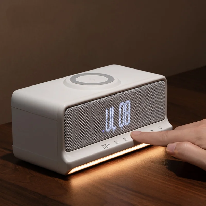 

Bedroom Bedside Night Light Desktop Alarm Clock Multifunctional Bluetooth Speaker 15W Wireless Charging White Noise Helps Sleep
