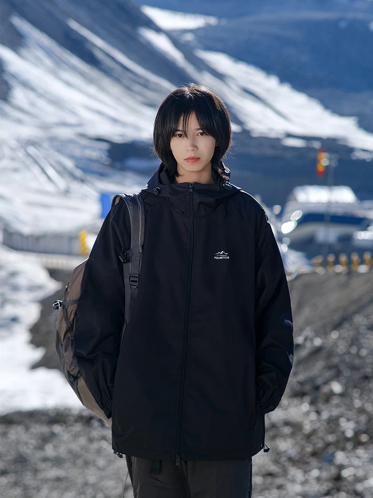 

Outdoor ex Loose Fit Windproof Water Resistant Cycling Jaet Hooded Polyester Fabric Commute Sle Long Sve Zipper Cl...