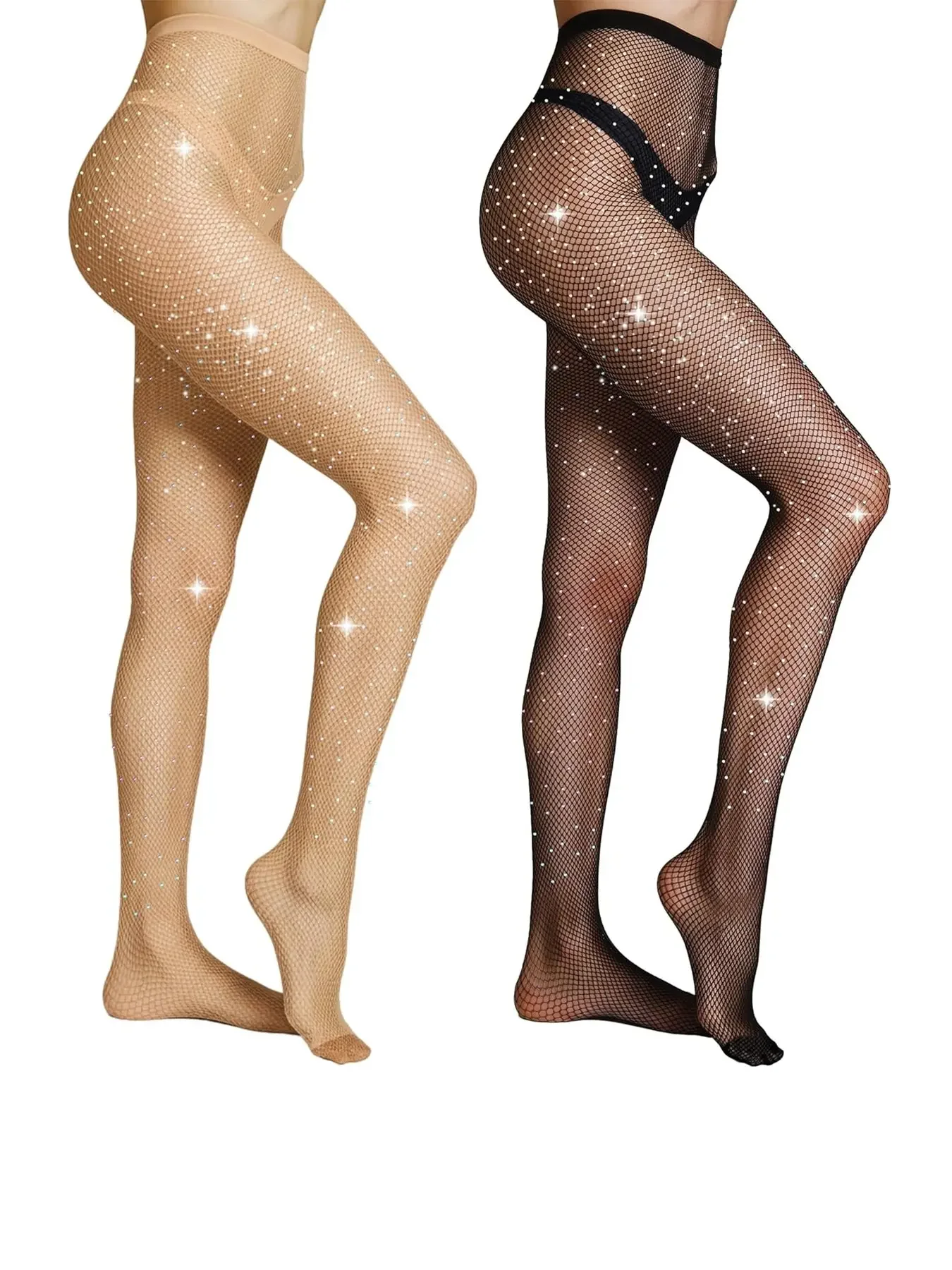 2 pares de calcetines de rejilla para mujer, diseño de encaje sexy, con pedrería completa, efecto adelgazante, perfectos para uso íntimo para adultos