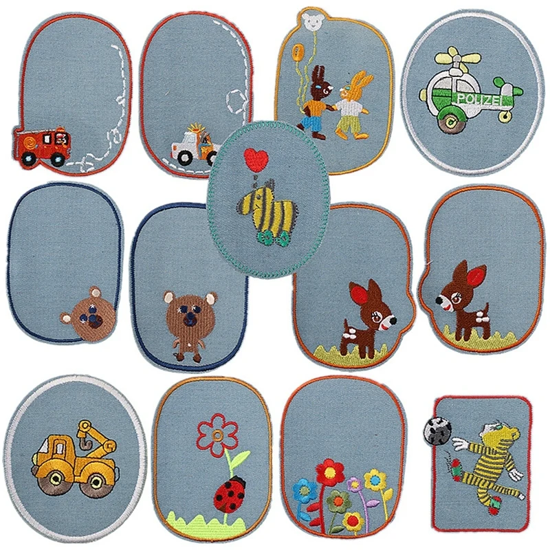 Sewing Repair Elbow Knee Patches Iron On Patch For Clothing Jeans Stripes Stickers Embroidered Badge Children Clothes Patches