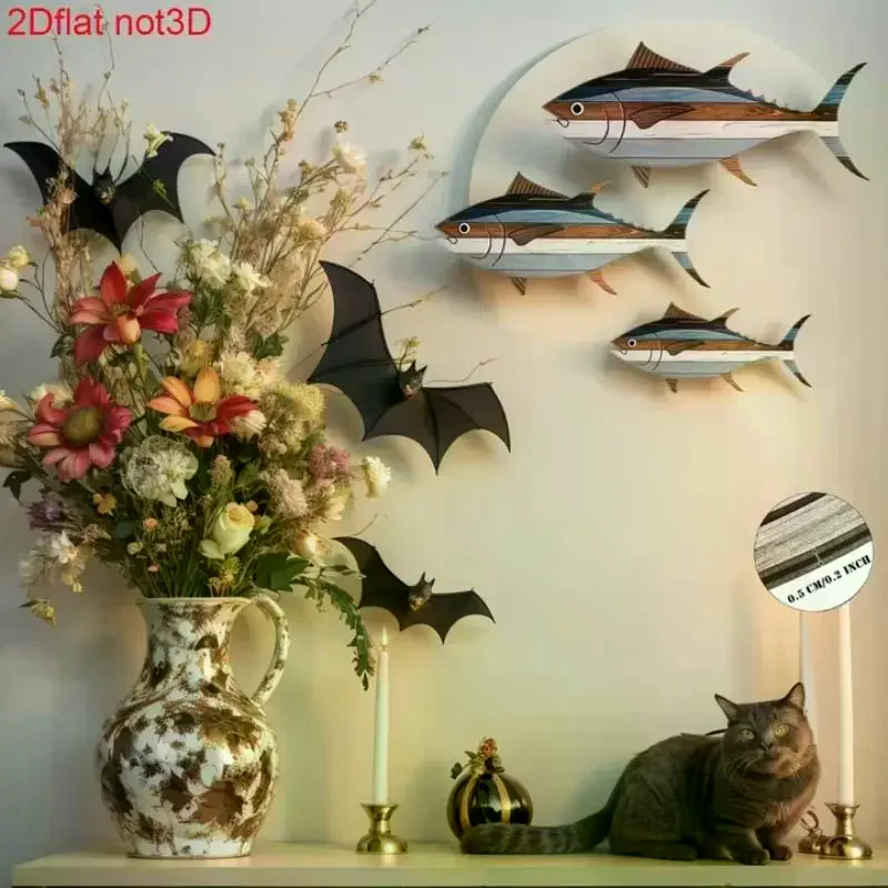 3PC Wooden Tuna Wall Decoration, Reusable, Suitable For Home Décor, Office, And Living Room Decoration.