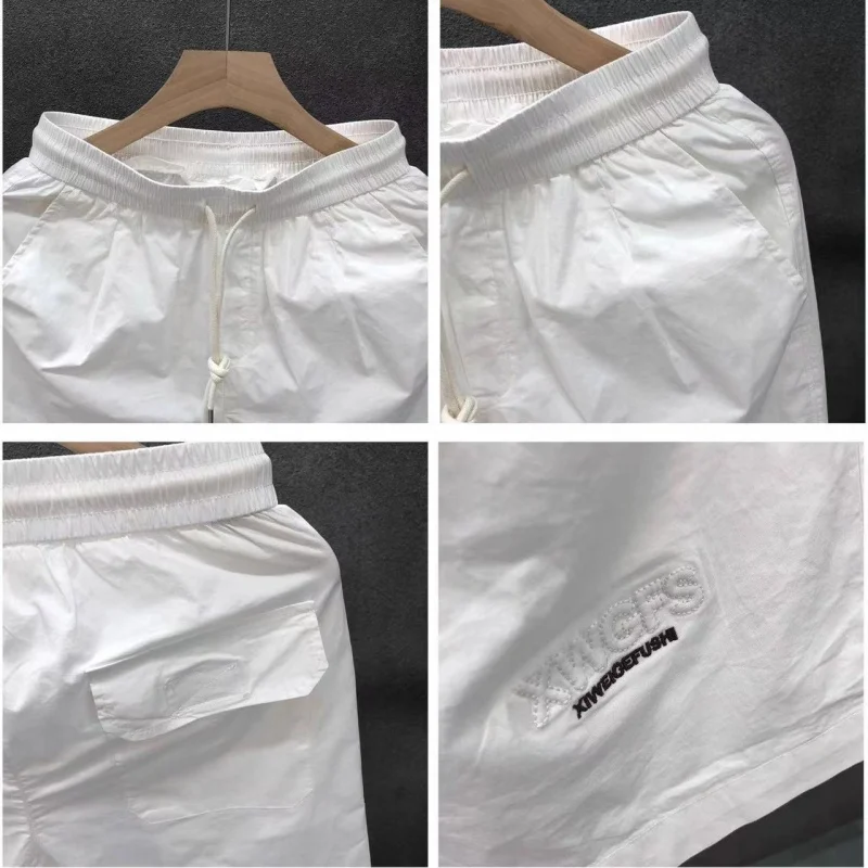 Trendy Solid Color Men's Shorts Summer Breathable Casual Loose Straight Shorts Men's Sports Quick-Drying Cropped Pants