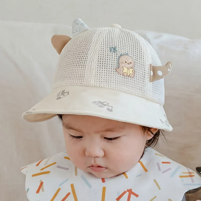 

1-2Y Summer Casual Baby Sun Hat Cute Dino Embroidery Car Print Baseball Cap for Boys Girls Outdoor Mesh Toddler Hat
