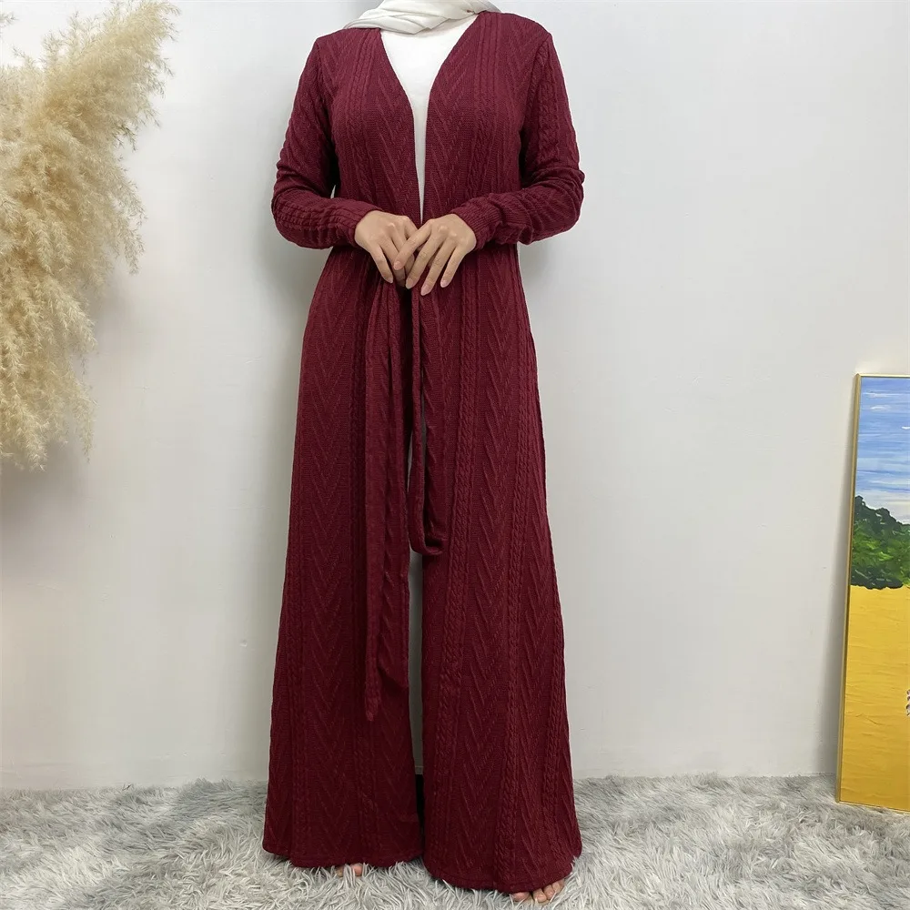 New linen kimono open style Abaya high-quality pocket Dubai dignified Muslim women's cardigan EID Ramadan Islamic clothingMU-906