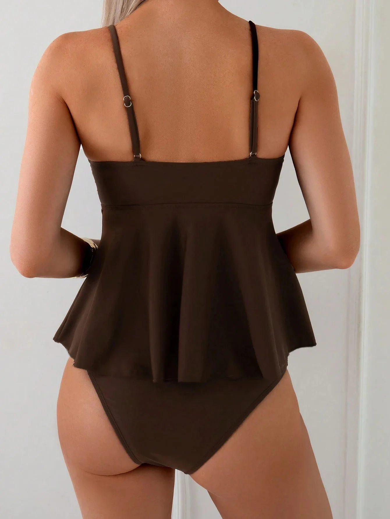 Damski skromny tankini 2025, konserwatywny dwuczęściowy strój kąpielowy z wysokim dekoltem, topy typu vest, majtki, damski strój kąpielowy na letnie wakacje.