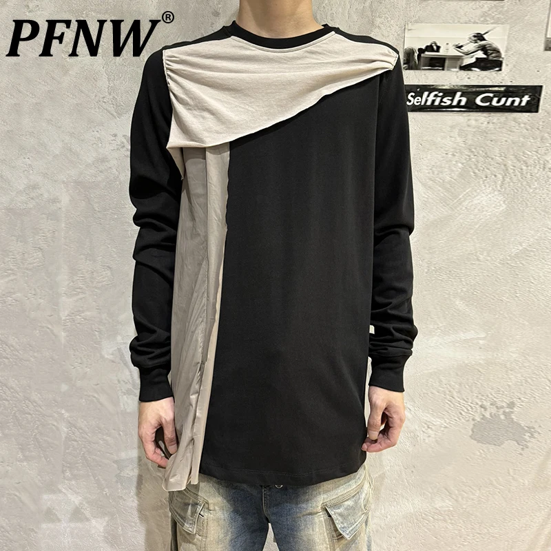 PFNW Colorblock Design Patchwork Round Collar Casual Long Sleeve Tops Men And Women Loose Casual High Quality Clothing 28W5920