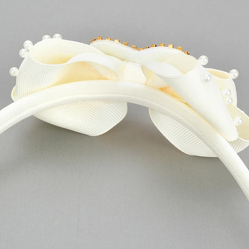 Elegant Pearl Bow Hairbands Fashion Rhinestone Love Heart Headband Kids Ribbon Hair Hoop Headwear Girls Hair Accessories