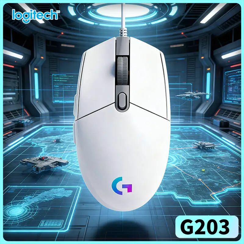 Logitech G203 LIGHTSYNC Gaming Mouse 8000 DPI Adjustable RGB Backlight 6 Buttons Mechanical Tensioning Mac PC Sharp Reaction