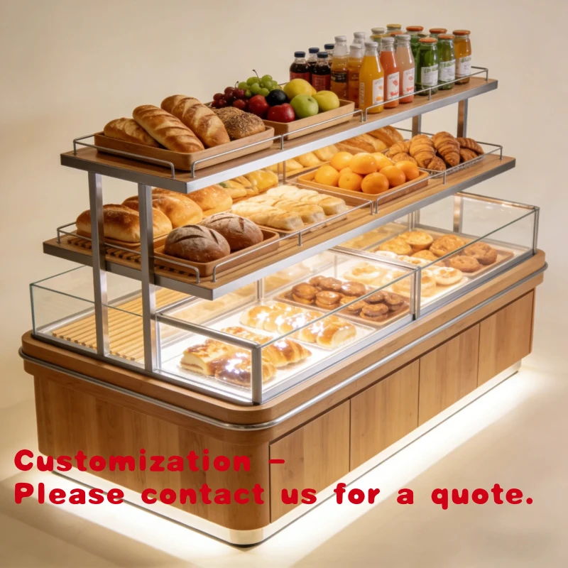 

custom.Wooden Cake Display Cabinet Display Shelves Rotating Dessert Shop and Retail Bakery Section