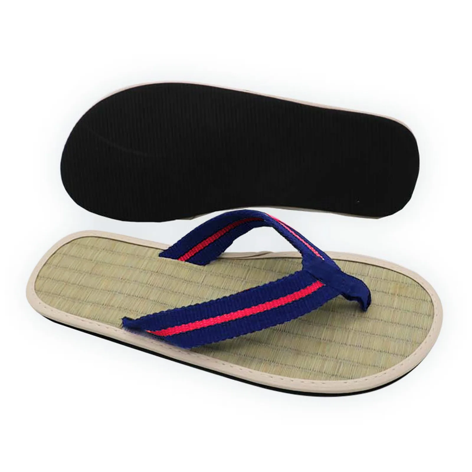 Women Slippers Grass Mat Weave Flat Slippers Comfortable Non Slip Sandals Silent Rattan Flip Flops Stripe Strap Casual Slippers