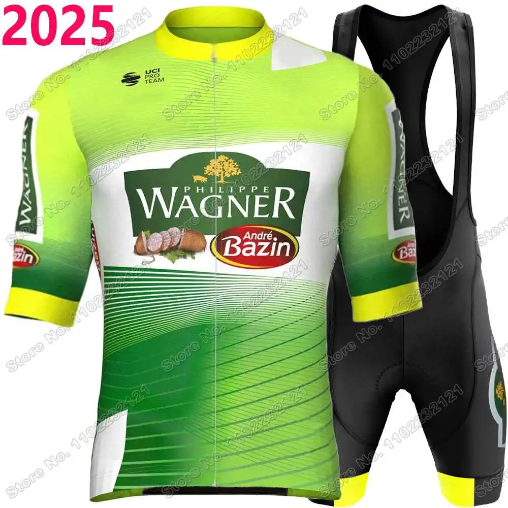 Conjunto de Maillot de Ciclismo 2025 Equipo Philippe Wagner Bazin WB,Ropa de ciclismo de verano Bélgica Francia,Traje de camisa de bicicleta de carretera para hombre,Culotte con tirantes para bicicleta