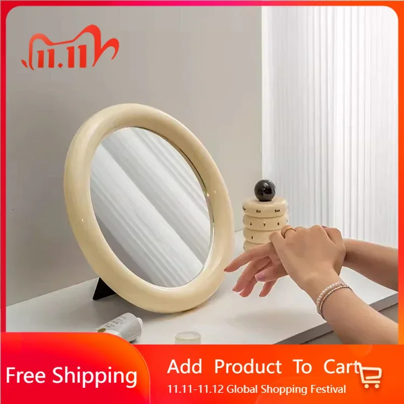 

Cute Makeup Mirror Desk Hanging Circular Funky Cute Items Art Bathroom Luxury Mirror Flexible Travel Espelhos Home Decorations