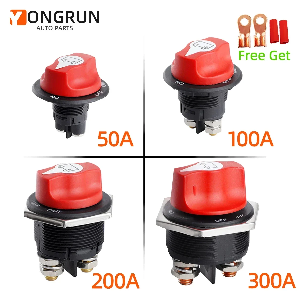 50A 100A 200A 300A Car Battery Switch Disconnecter Power Isolator Cut Off Rally Switch Kit For Car Motorcycle Truck Boat DC 32V