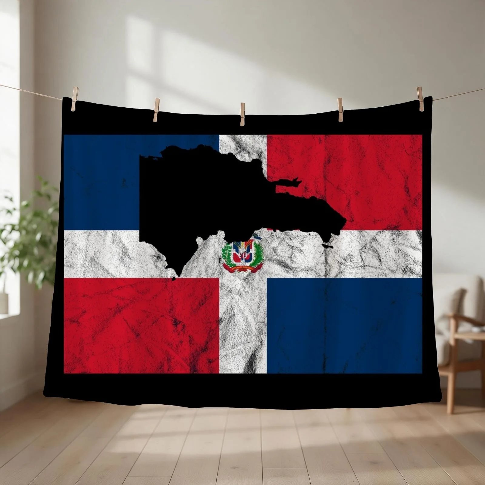 Dominican Republic Silhouette Flag Throw Blanket couch cozy soft plush fuzzy picnic outdoor blanket