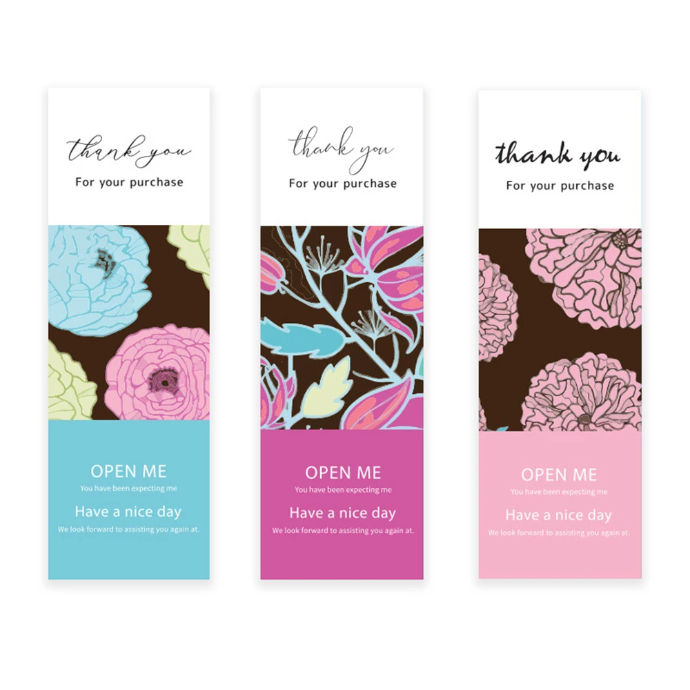 10-50pcs Flower Thank You For Your Purchase Stickers For Small Business Gift Package Decor Sticker Rectangle Seals Labels