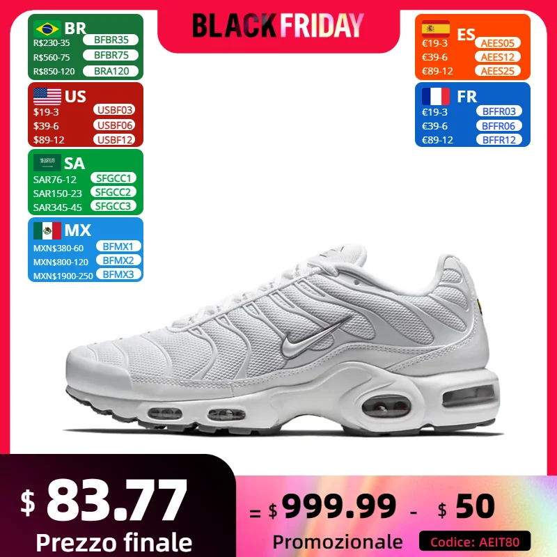 Nike New listing Air Max Plus TN Retro Fashion Low Top Running Shoes Comfortable Shock Absorption Mens Casual Sneakers White