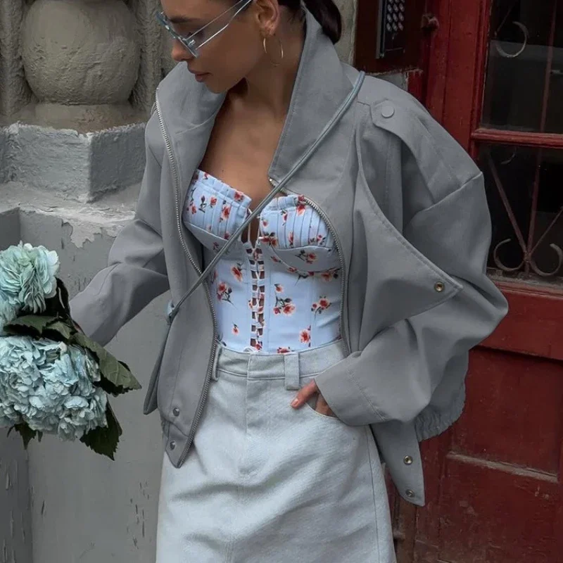 

TARUXY модная уличная куртка с воротником-стойкой, женское пальто на молнии с карманами и длинными рукавами, осенняя новая пригородная куртка