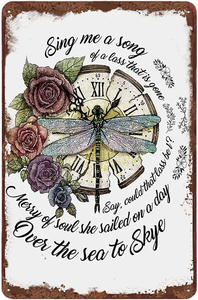 Sing Me A Song of A Lass That is Gone Dragonfly Animal Funny Tin Signs Vintage Metal Sign Bathroom Wall Decor 8 x 12 Inch sign