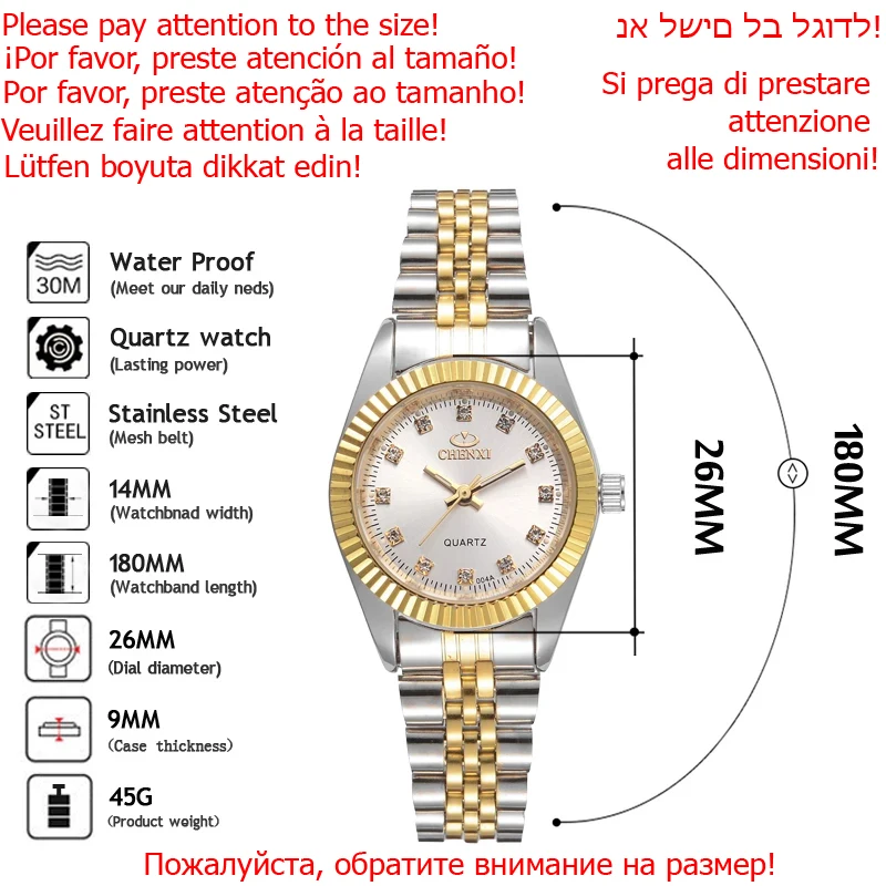 CHENXI Brand Top Luxury  Ladies Golden Watch for Women Clock Female Women\'s Dress Rhinestone Quartz Waterproof Wristwatches