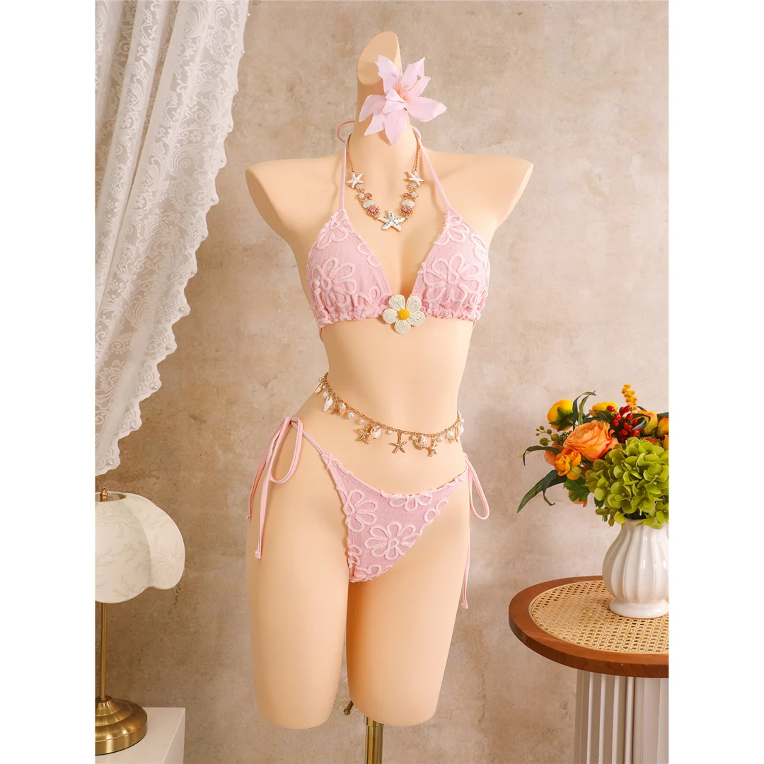Mit Rock, Blumenmuster, Neckholder-Bikini, Damen-Badebekleidung, dreiteiliges Bikini-Set, Badeanzug, Badebekleidung, Schwimmkleidung V8322 – Detail 7