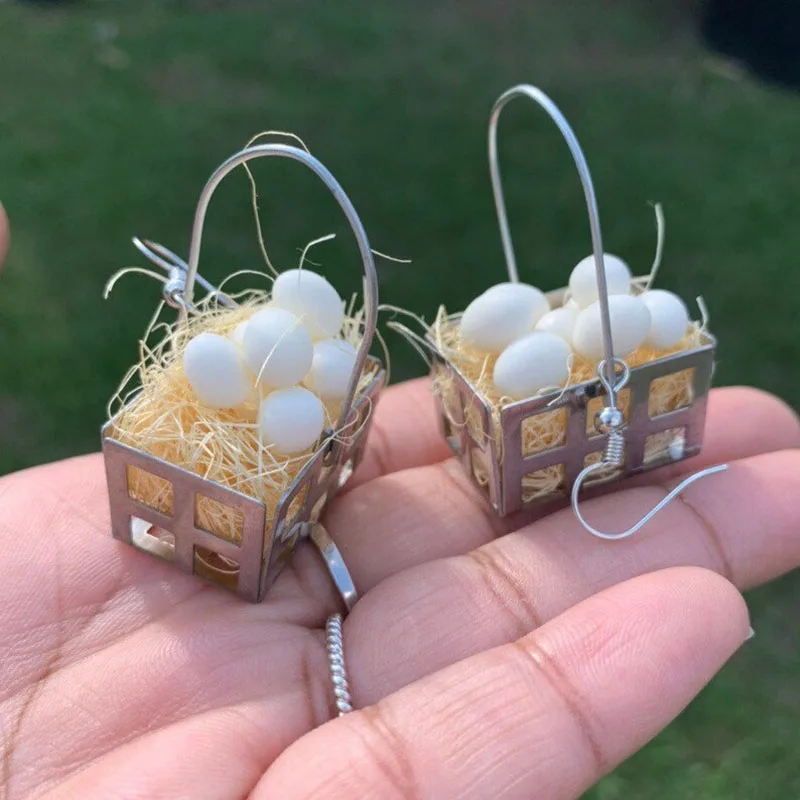 Egg Basket Earrings Easter Chicken Earrings Statement