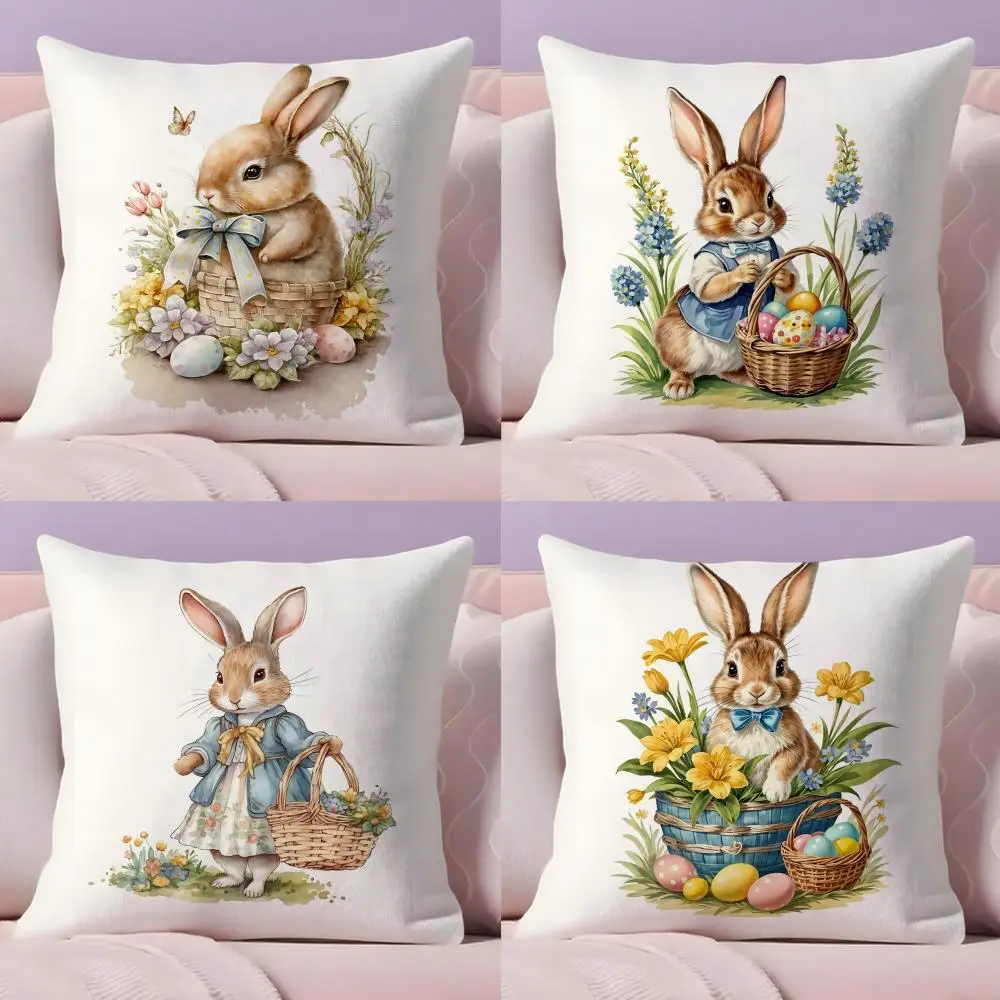 

Easter Bunny Cushion Cover Plush Fabric Soft Double-Sided Printed Sofa Warm Winter Home Gift Pillow Case
