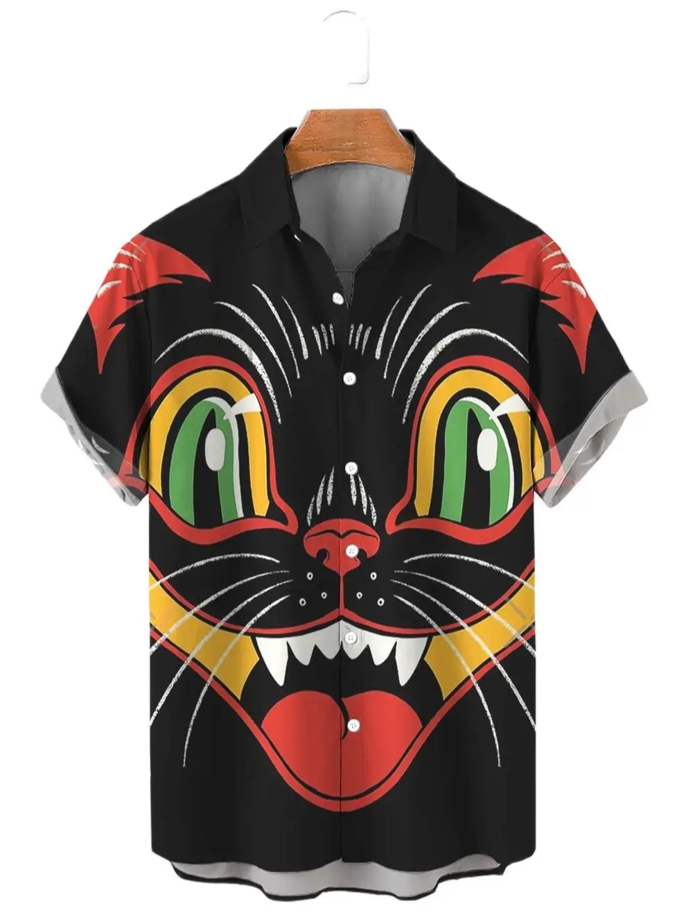 2023 Hawaii Men\'s Shirt Anime Shirt Cartoon Casual Short-sleeved  T-shirt Summer Men\'s Clothes Street Animals Cats Retro 3d Top