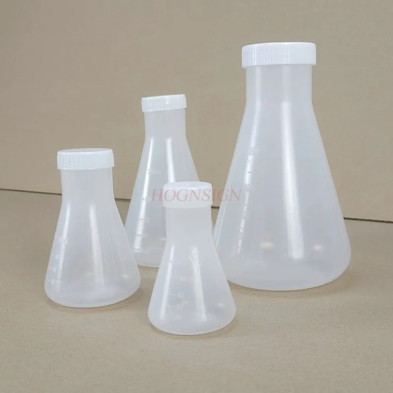 Chemistry Teaching Supplies Plastic Conical Flask Erlenmeyer Flask Conical Flask Wide Mouth Plastic Shake Flask Bottle with Cap