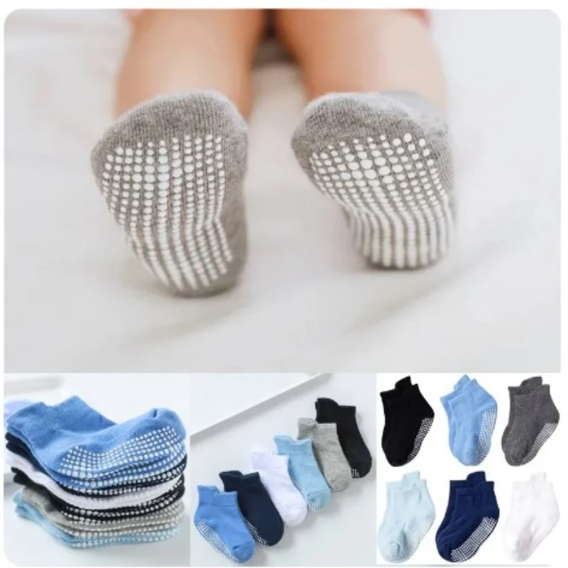 

6 Pairs/Lot Cotton Baby Anti-slip Boat Socks for Boys Girls Low Cut Floor Kids Toddler Sock with Rubber Grips for 0-1Years