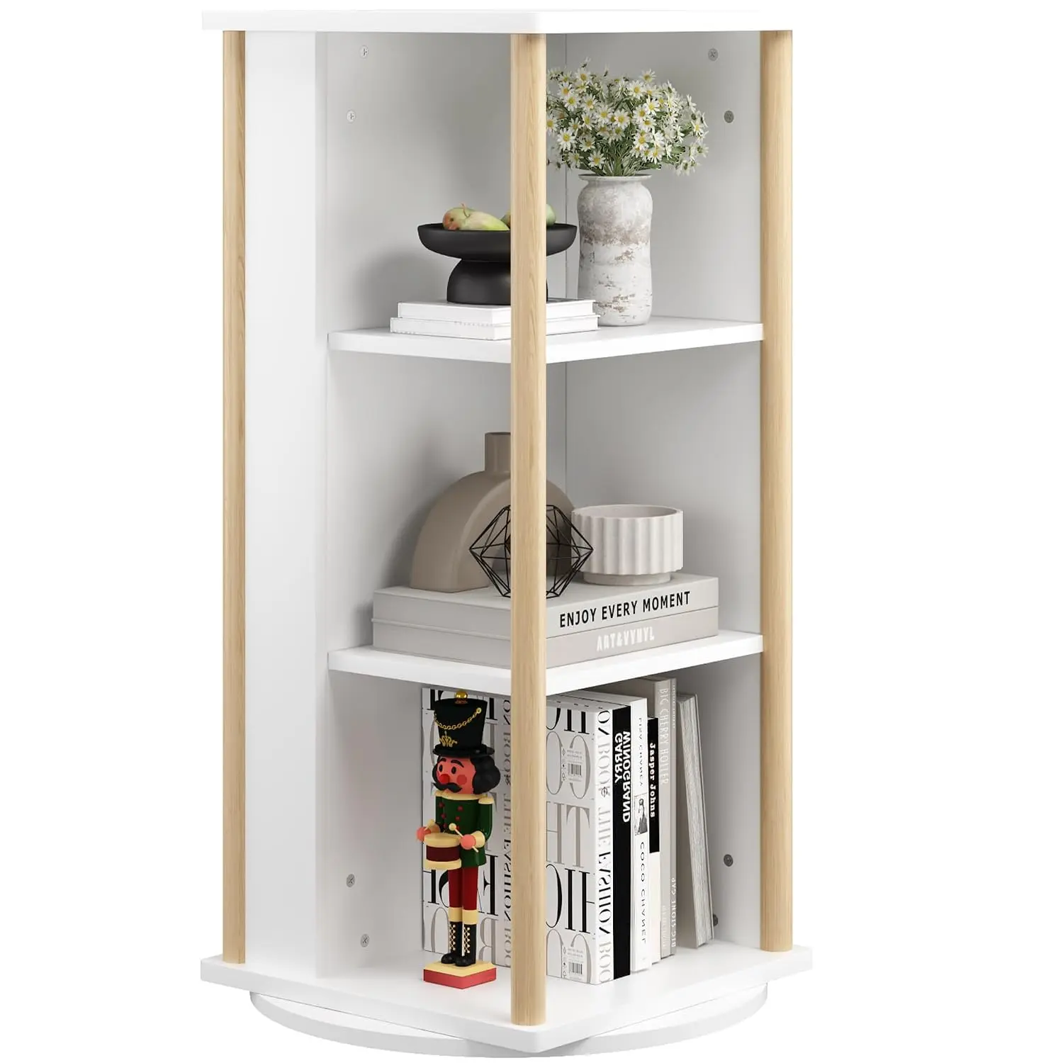 3 Tier Rotating Bookshelf with Chalkboard, 360 Revolving Corner Bookcase Organizer for Kids, Customized