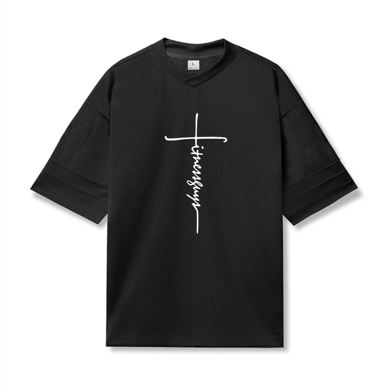 

Мужские свободные сетчатые футболки оверсайз, впитывающие пот, быстросохнущие, для бодибилдинга, повседневные, летние, для спортзала, фитнеса, с коротким рукавом, спортивные топы