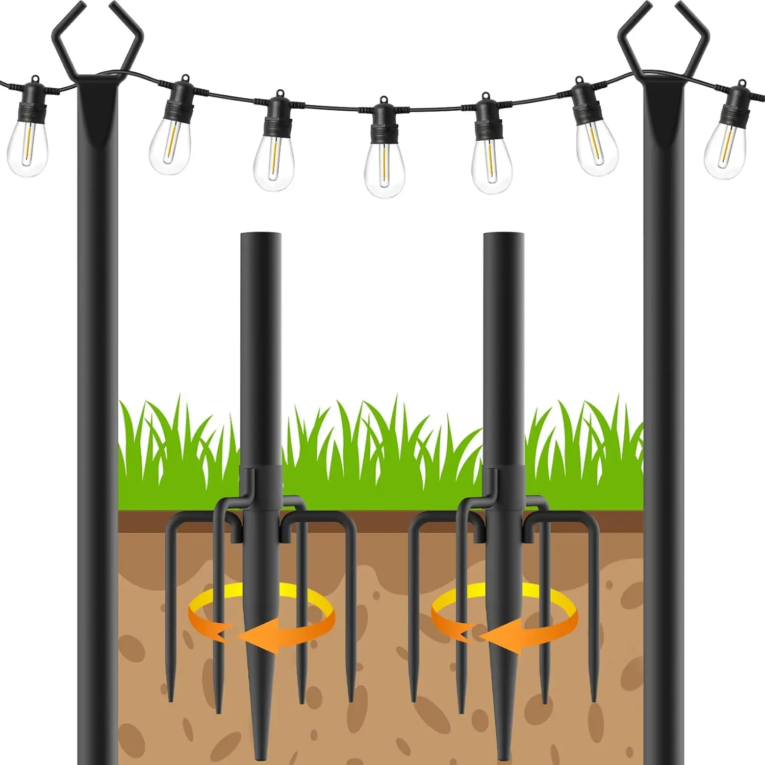 

Комплект из 2-х металлических стоек для уличных гирлянд длиной 3 метра с креплением-вилкой, для патио, террасы, двора