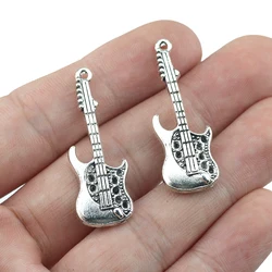 10 Pieces /lot 17*35mm Antique Silver Plated DIY Guitar Charms Musical Keychain DIY Jewelry Making Pendant