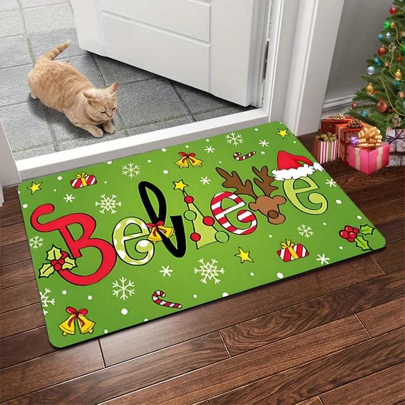 VIKAMA Weihnachtsteppich, grüne Bodenmatte, 2 Stück, Küchenteppich, weiche Fußmatte, Wohnzimmerteppich, Teppich für Schlafzimmer, Willkommensmatte, Heimdekoration