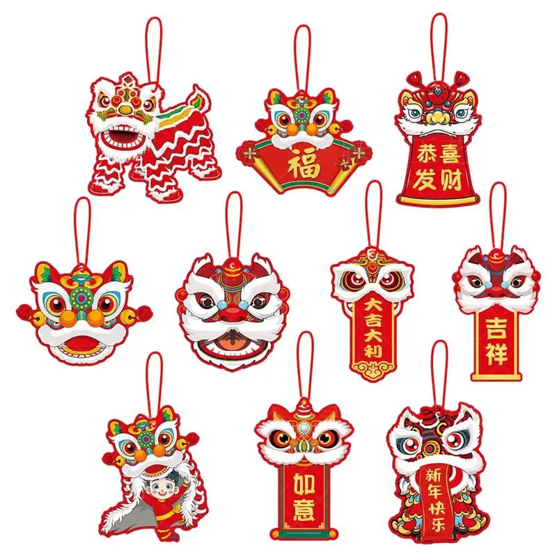 10 Pcs/Set Chinese Dance Lion Hanging Decor exquisite Paper Lion Dance Hanging Tag Pendant Chinese Lunar New Year Decoration