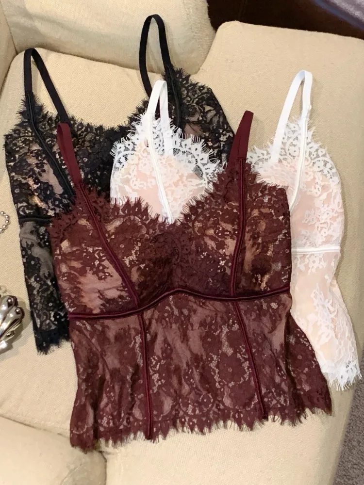 

Sexy Lace Strap Pad Bra Top Women Summer New Hot Girl Outwear Slim Fit Tube Top Small Tank Pure Desire Style No Sleeve Square...