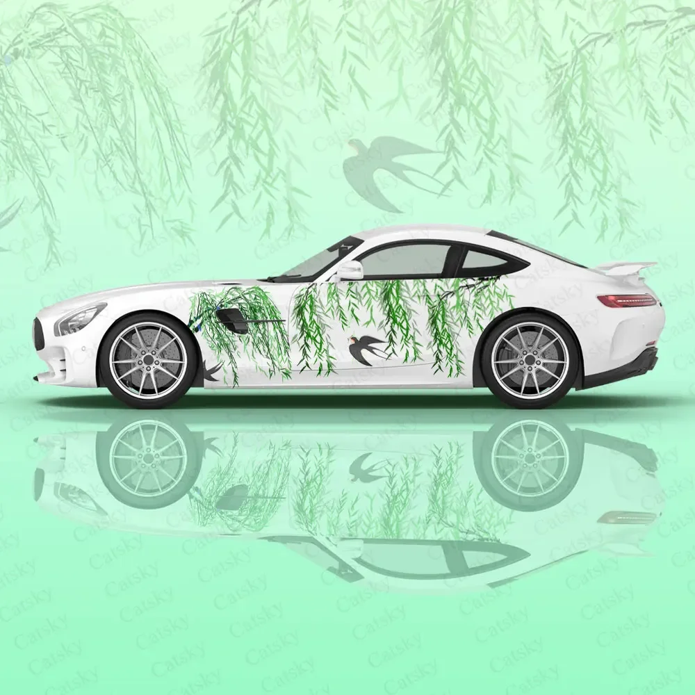 Swallows Flying Among The Willow Branches Car Body Sticker Vinyl Auto Accessories Side Decal Decoration Wheel Protective Film