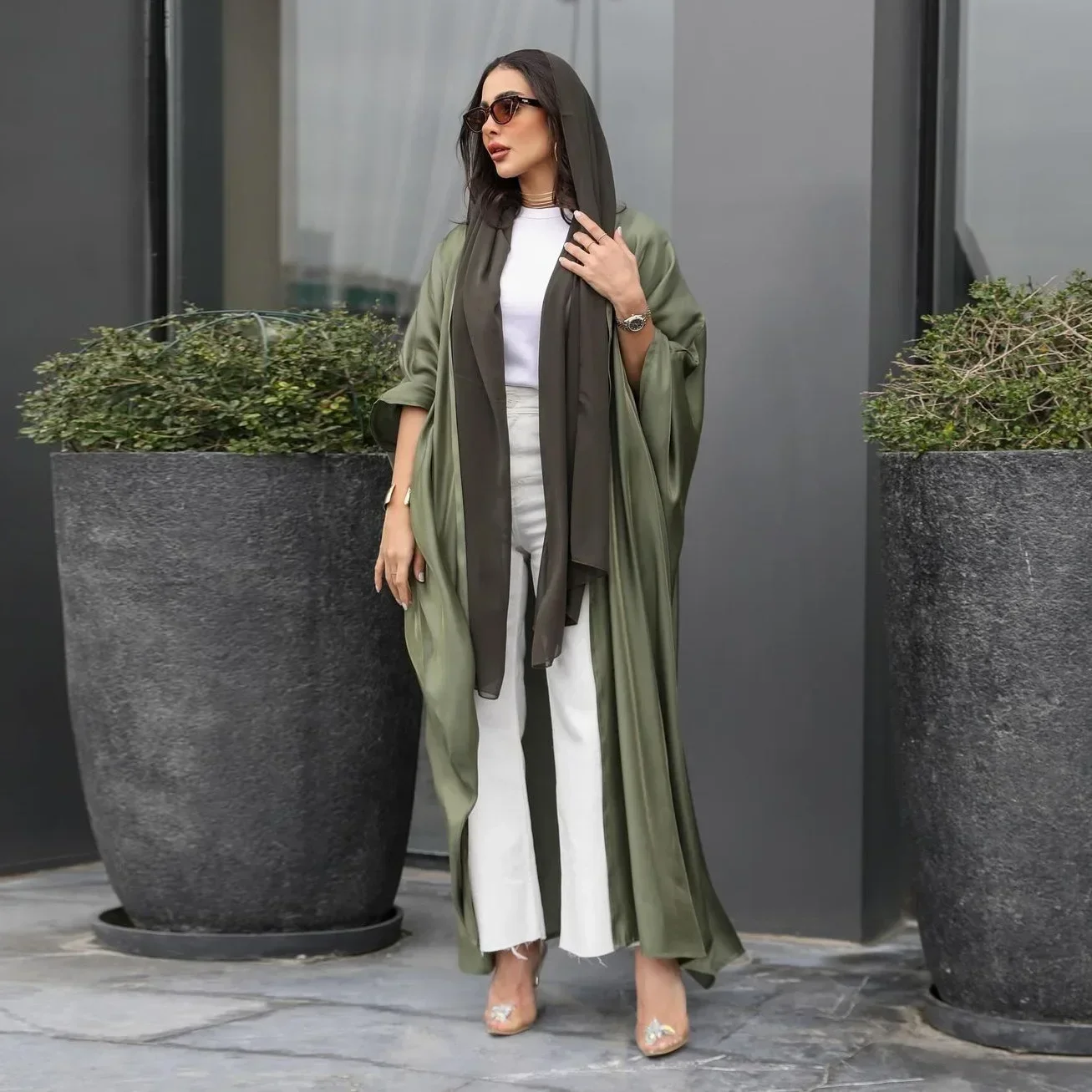 Batwing Abaya for Women Dubai 2024 Green Kimono Abayas Turkey Muslim Outwear Modest Islamic Clothing Kaftan Robe Femme Musulmane